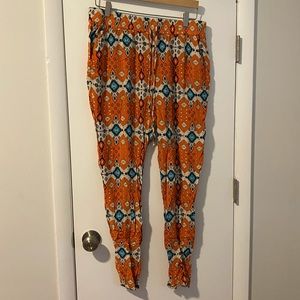 Orange Boho Drawstring Waist Cotton Festival Pants